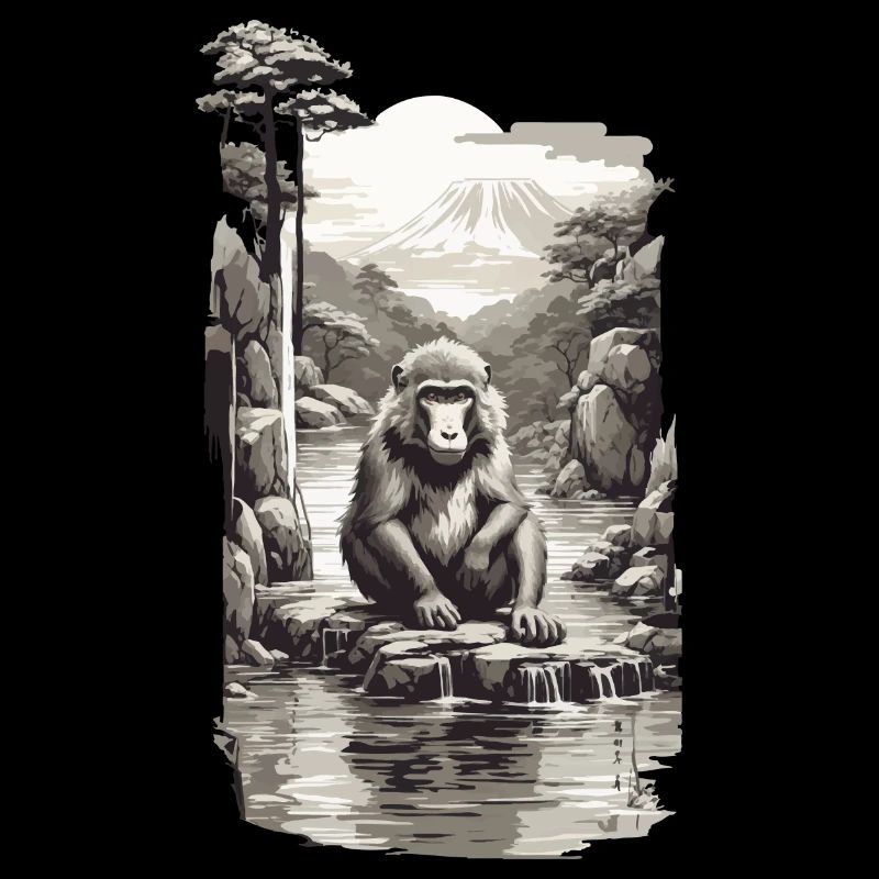 Singe japonais dans l’Art Vintage de source chaude