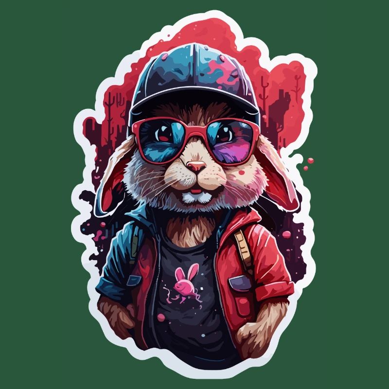 Lapin mignon, casquette de baseball, lunettes de soleil, pull, couleur