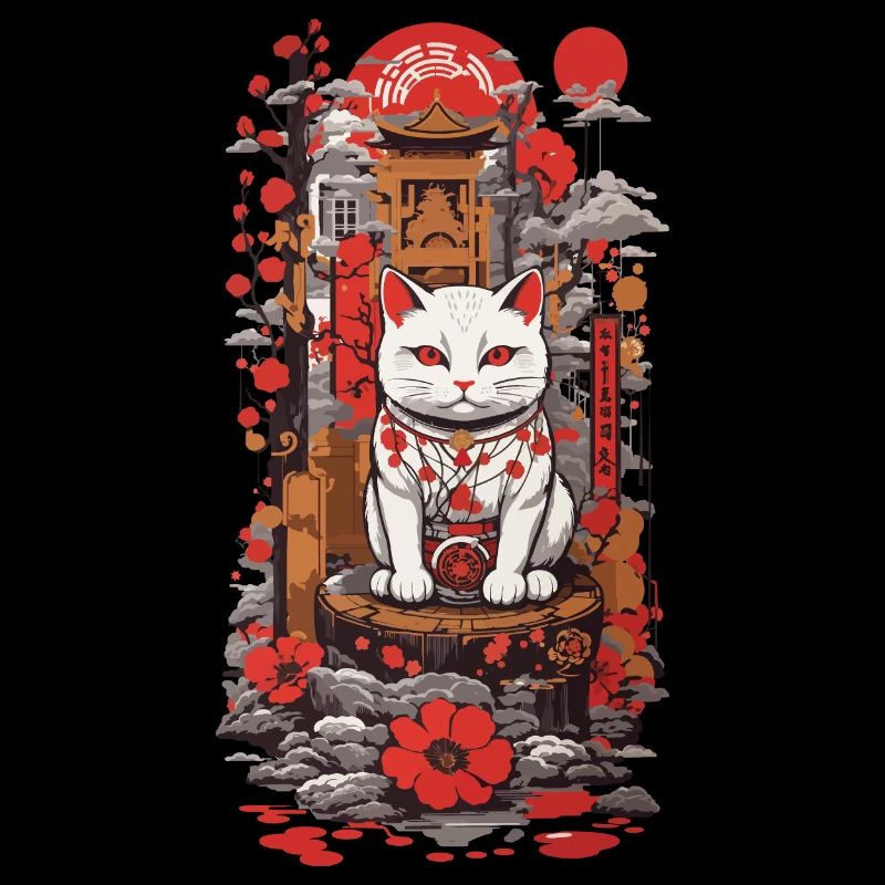 Chat porte-bonheur japonais dans le style Ukiyo-e chats