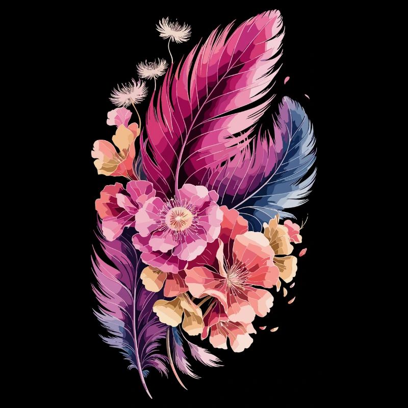 Boho plumes et fleurs aquarelle floral