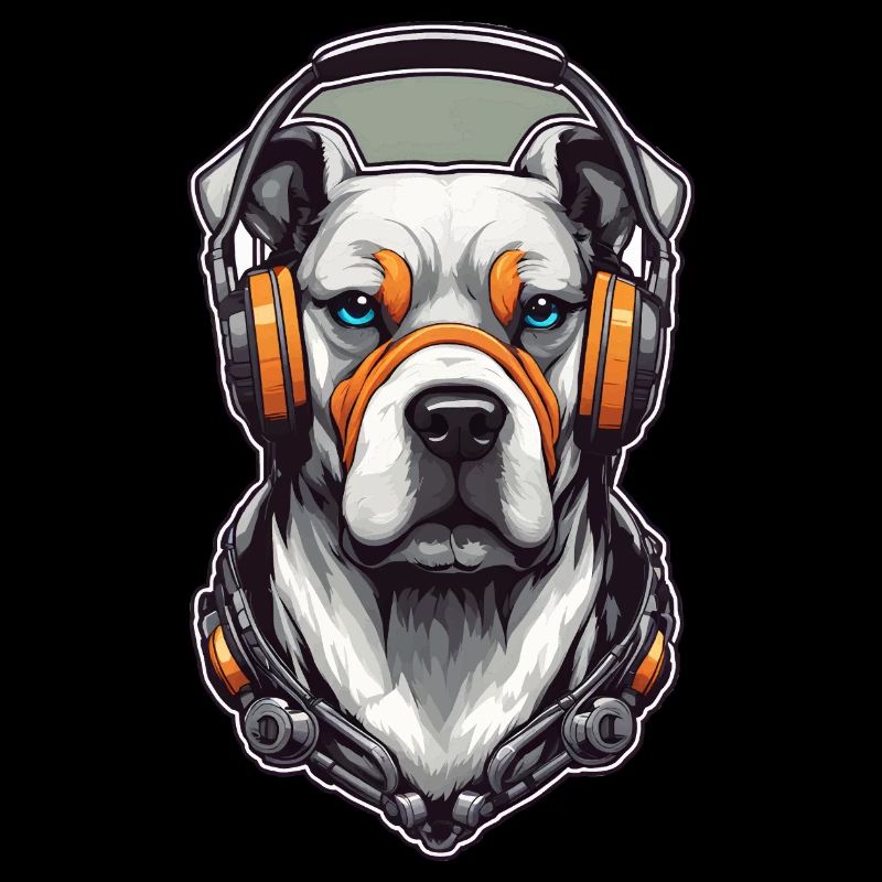 Bunter Hund mit Kopfhörer Musik cool D