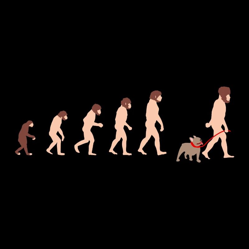 Die Evolution des Mensch Mann mit French Bulldog