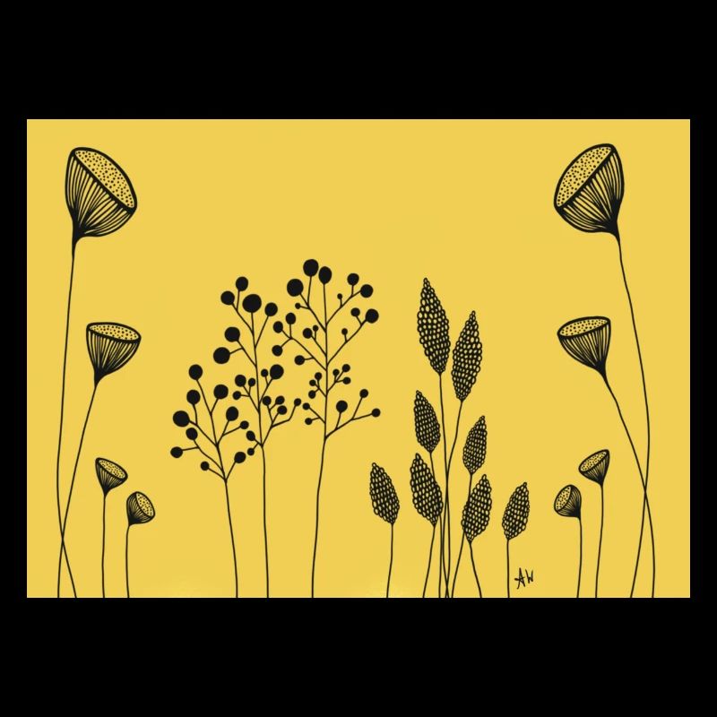Dessin Fleurs noir jaune Fine Line Art