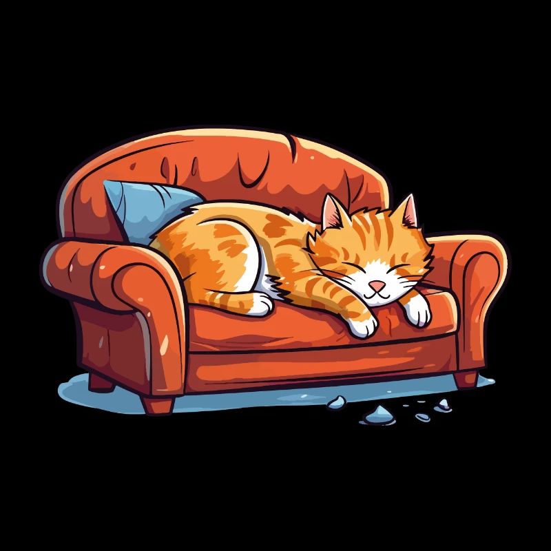 Cat Oversleeping Tired Couch Sofa Funny Cartoon