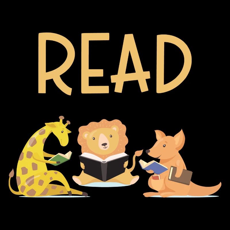 READ, giraffe, lion, kangaroo, books, reading,