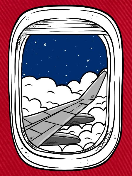 Nachtflug über Wolkenfenster
