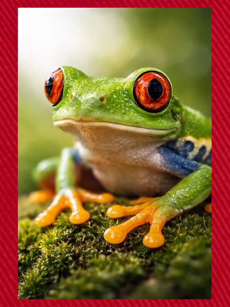Grüner Frosch mit Sonnenscheinaugen