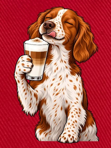Bretonischer Spaniel mit Latte Macchiato
