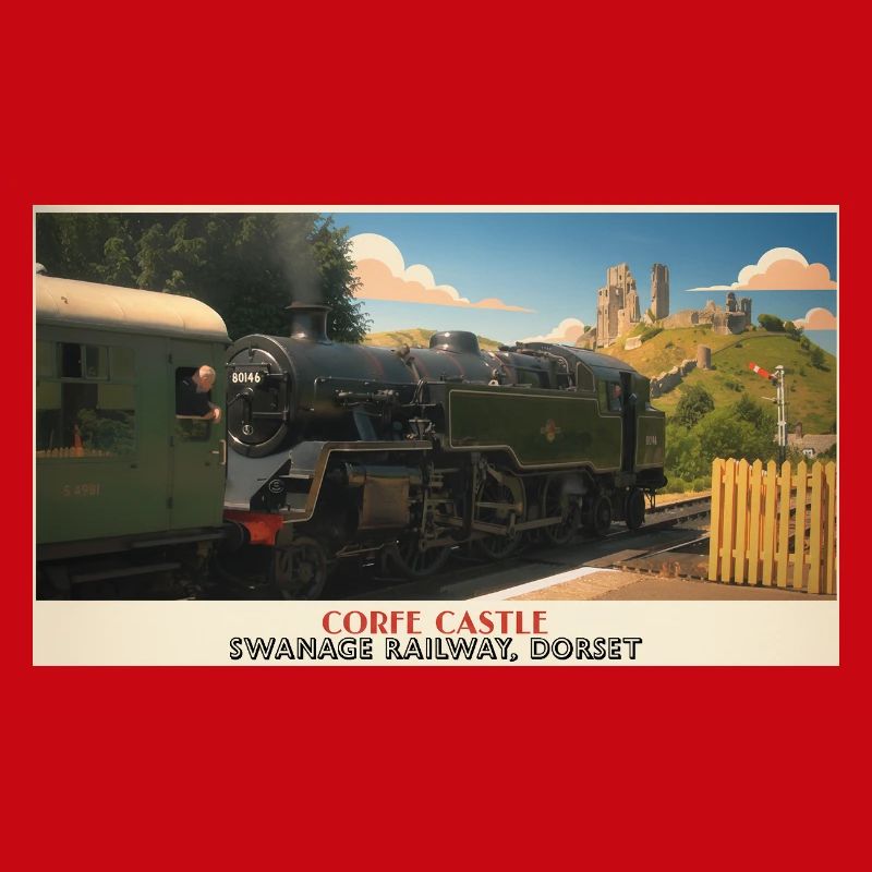 Corfe Castle Dampflok-Plakat