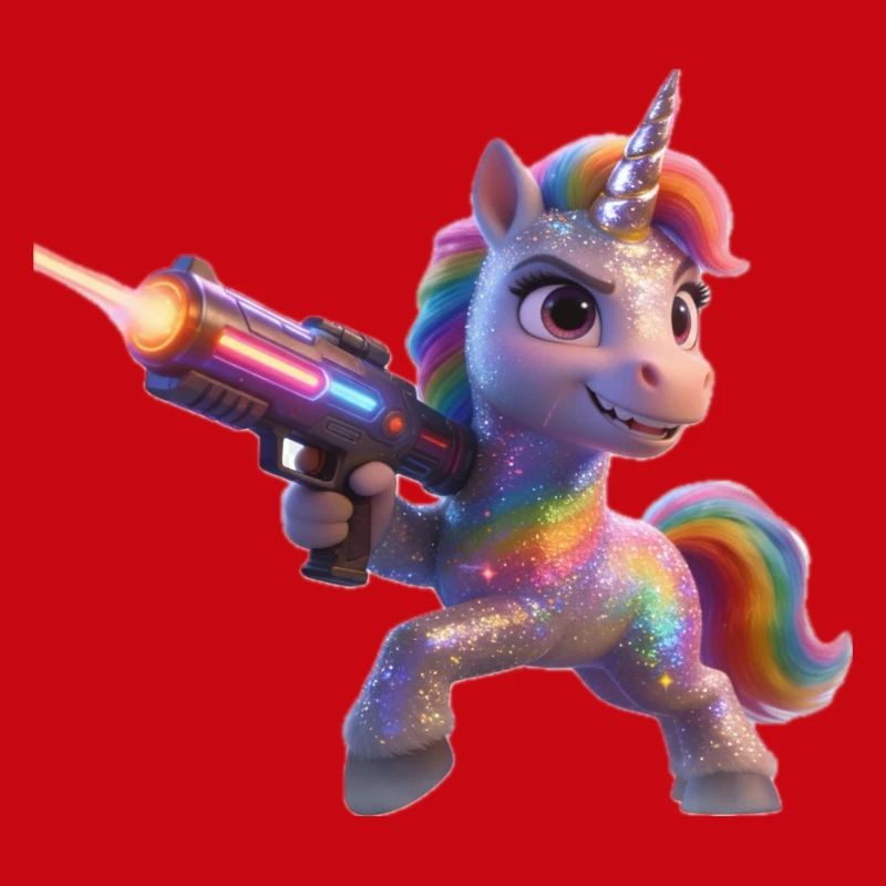 Regenbogen-Einhorn mit Laserpistole