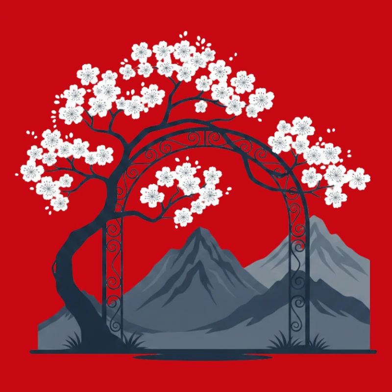 Sakura Bogen über Bergkette