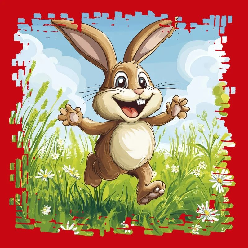 Cheerful bunny in spring meadow