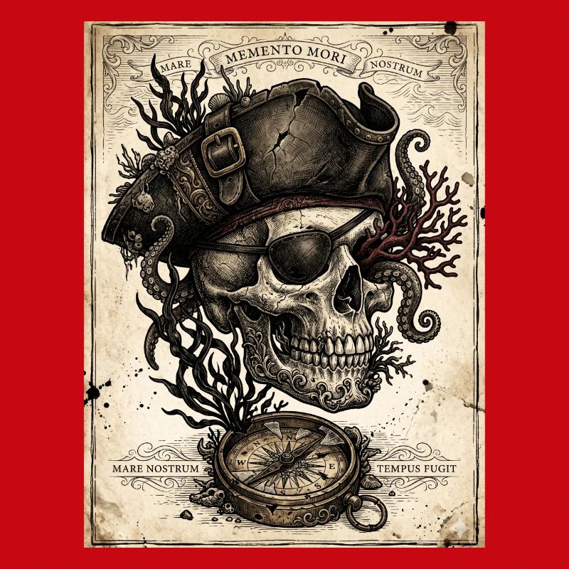 Crâne pirate et compas