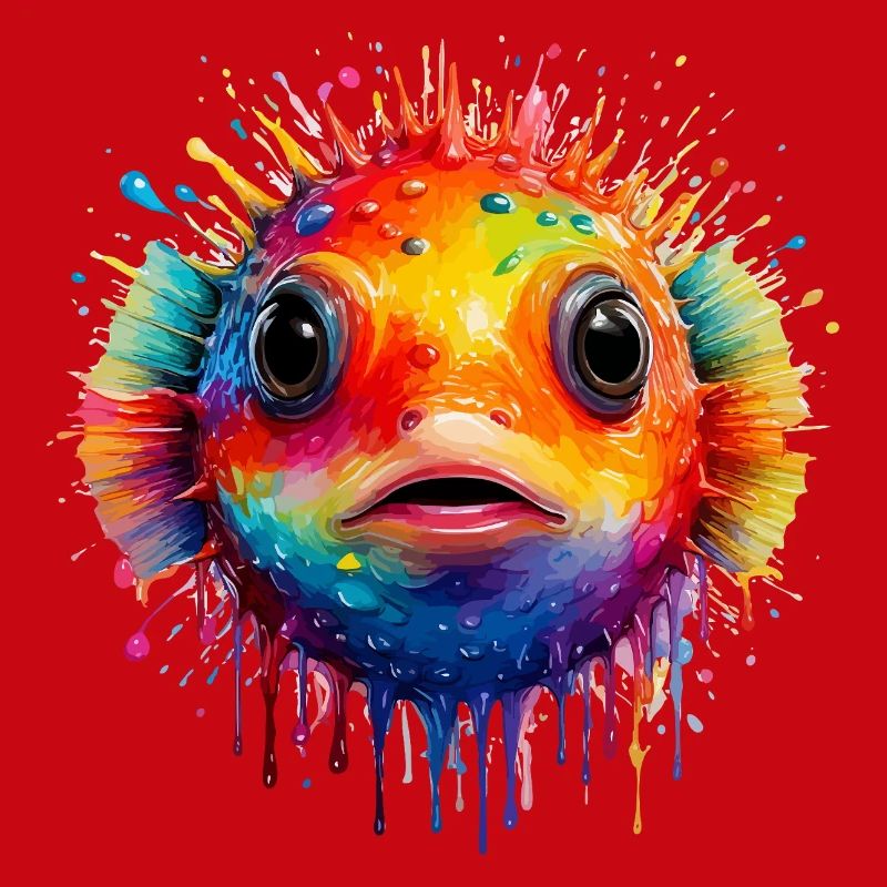 Farbexplosion Pufferfisch Kunstdruck
