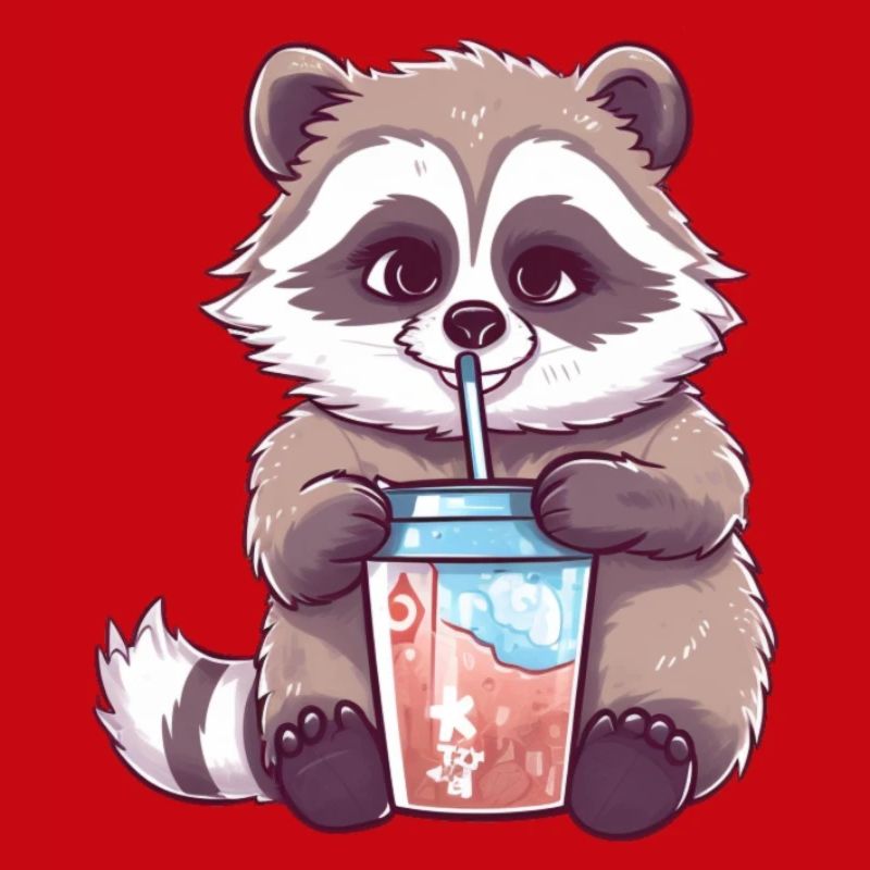 Waschbär mit Eiskaffee