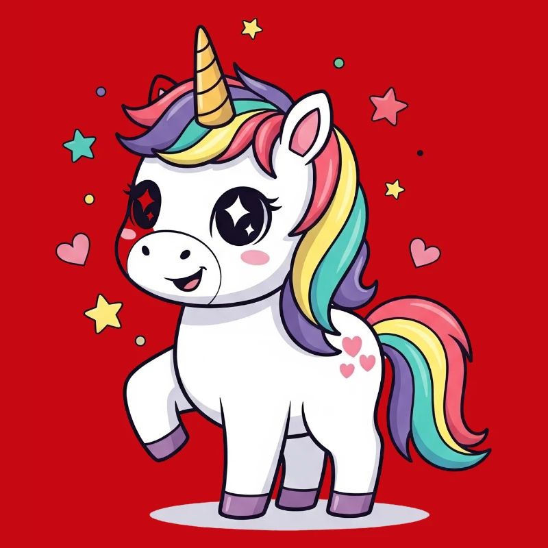 Verspieltes Einhorn mit Regenbogenmähne