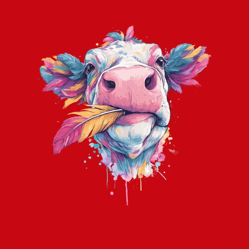 Vache arc-en-ciel avec plumage