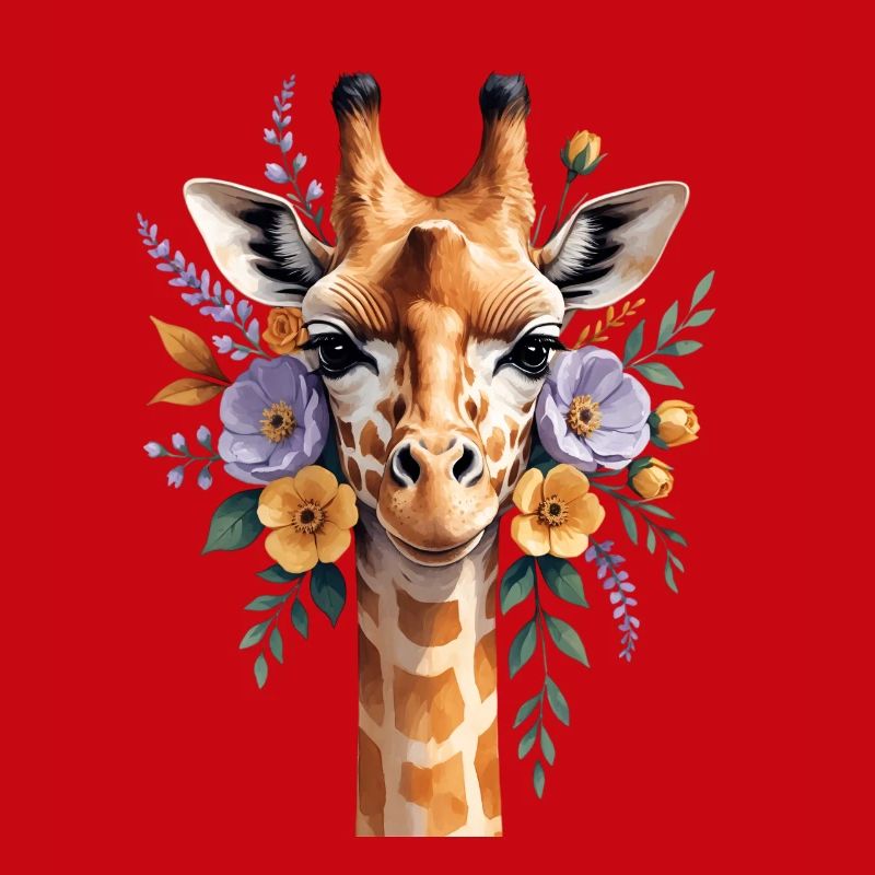 Giraffe with flower wreath