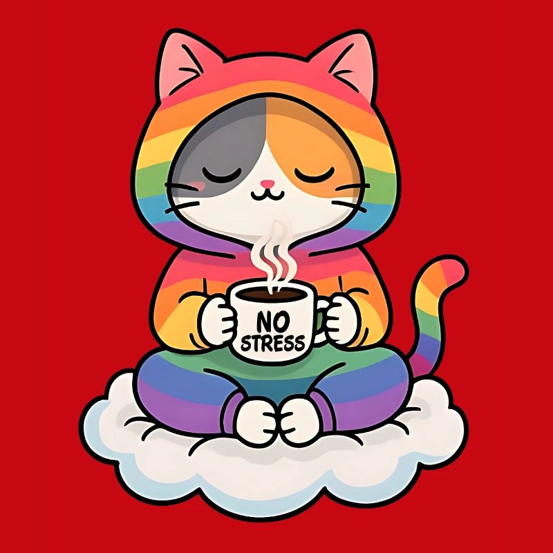 Regenbogenkatze auf einer Wolke
