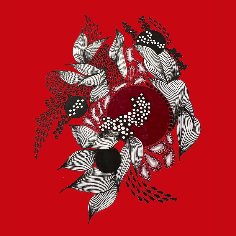 Roter Kreis mit silbernen Blättern