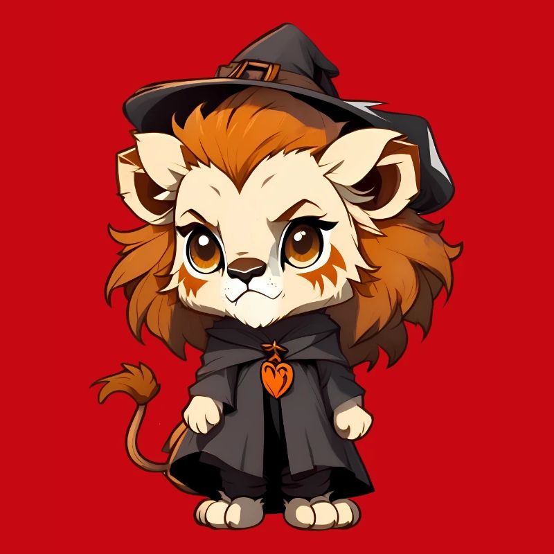 Lion d’Halloween mignon avec chapeau de sorcière.