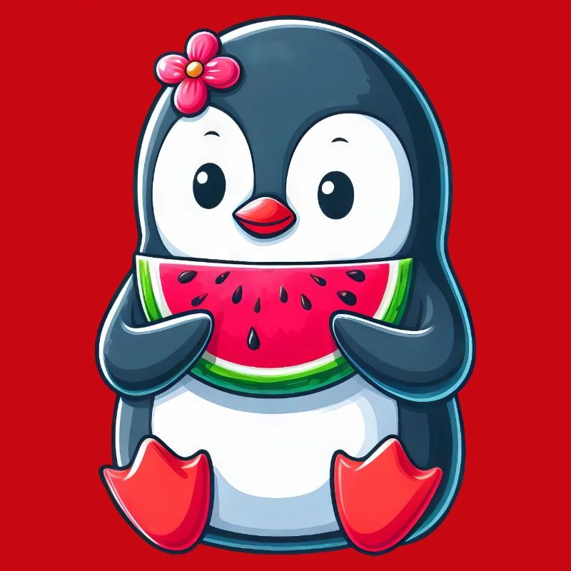 pingouin mignon avec dessin animé d’été pastèque