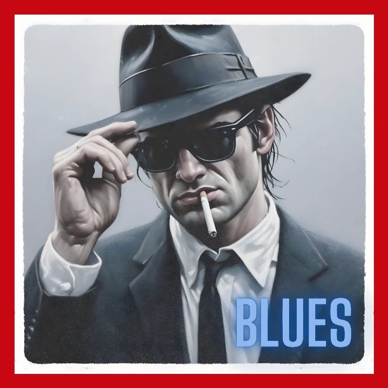 Blues brother mit Hut und Zigarette