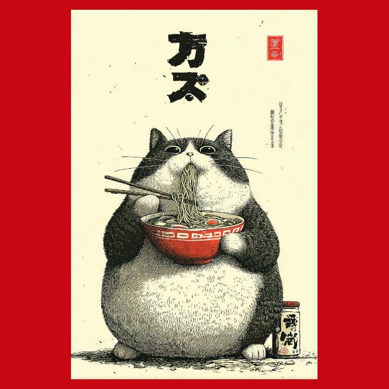 Chonky Cat Ramen Ukiyo-e