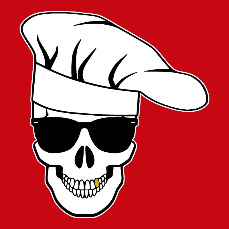 Crâne avec lunettes de soleil, toque de chef