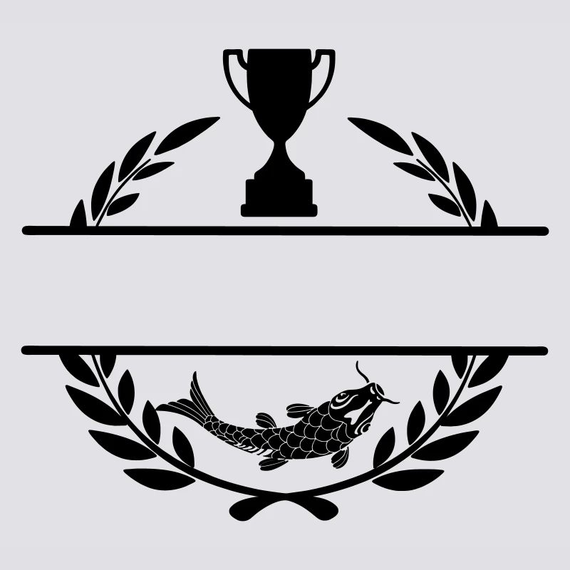 Fish and cup in laurel wreath with blank text bar