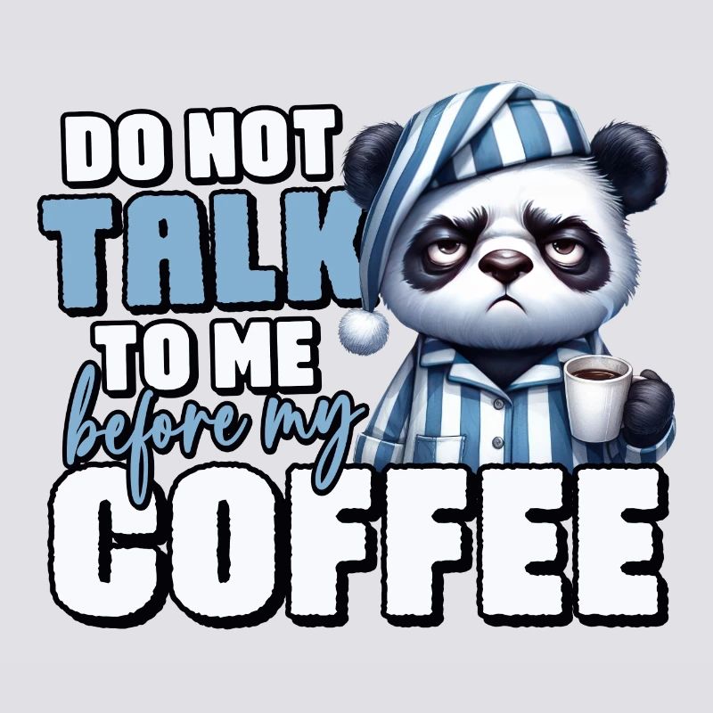 Grumpy panda bear with coffee