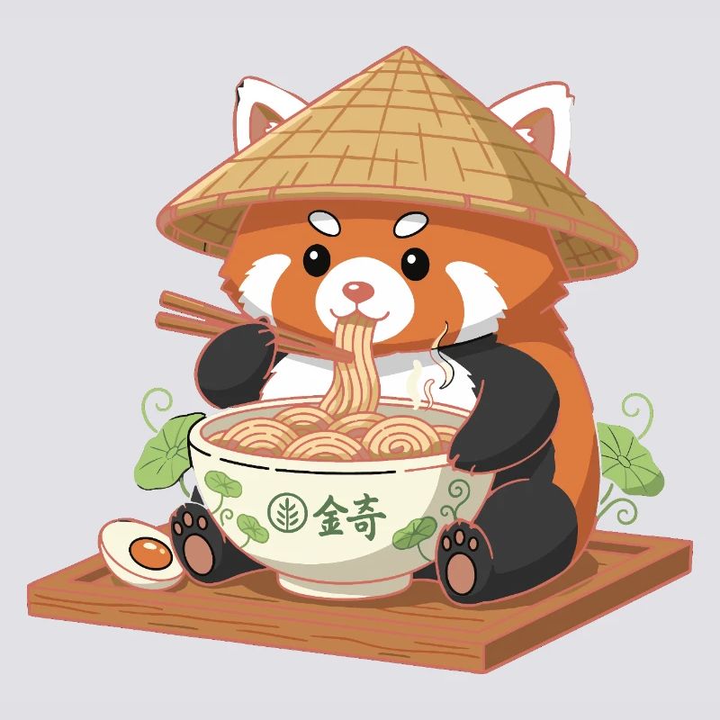Panda Ramen with Straw Hat