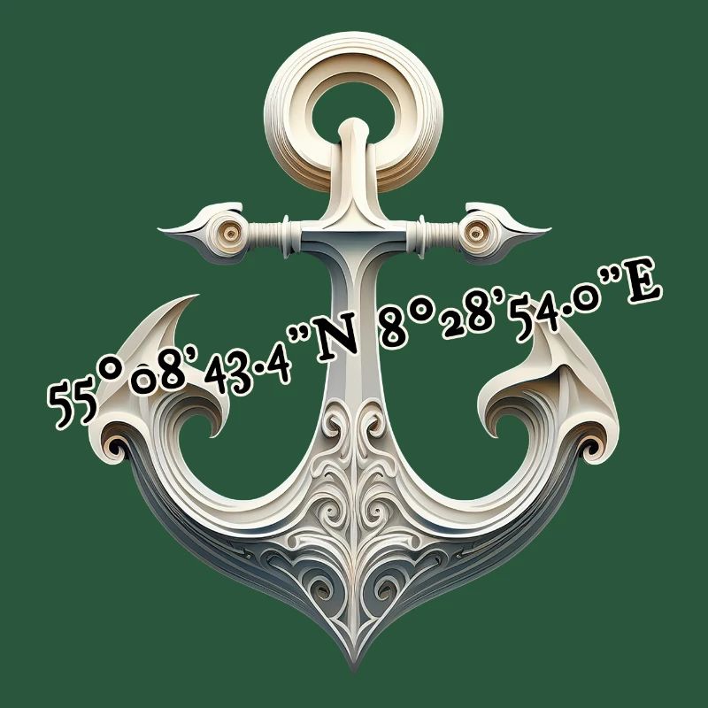 White anchor with coordinates