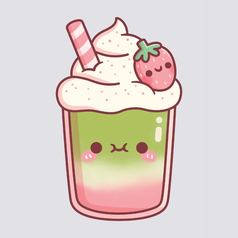 Süßer Eiskaffer Matcha Erdbeer-Latte