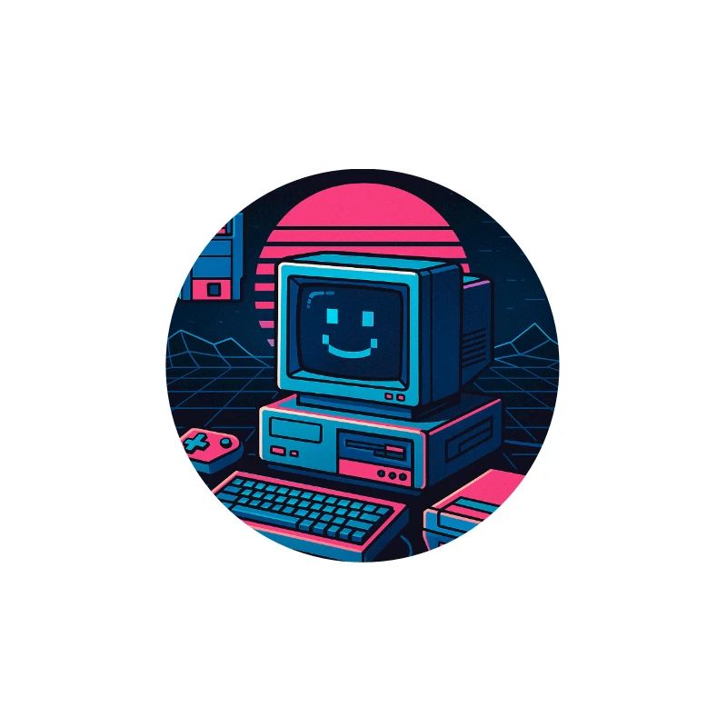 Retro Tech Computer Graphic Designer with Smile