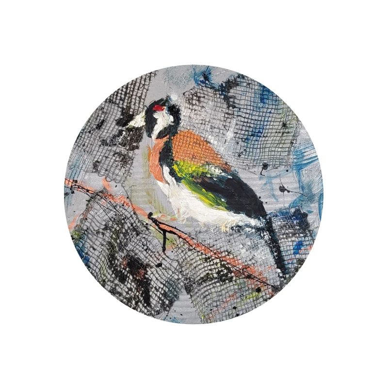 Acrylmalerei mit Stiglitz auf Baumast