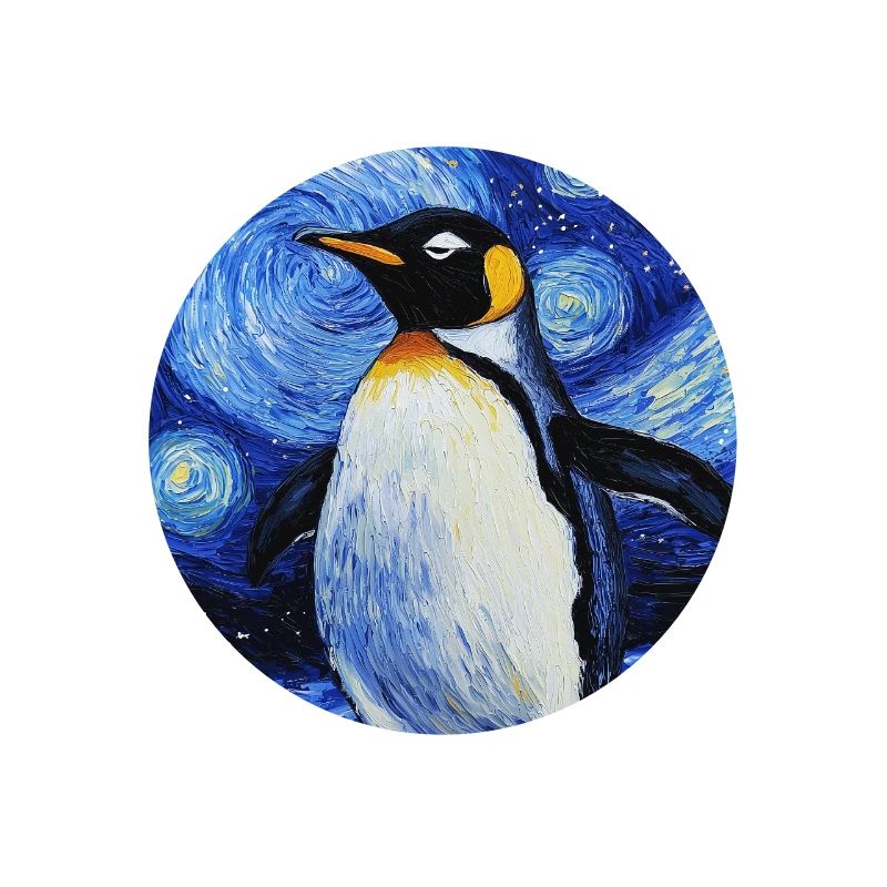 Pingouin oiseau style Van Gogh nuit étoilée