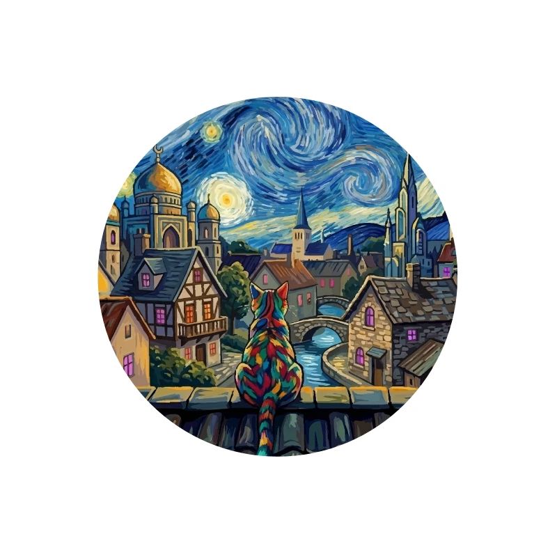 Rainbow Cat Starry Night Van Gogh Art