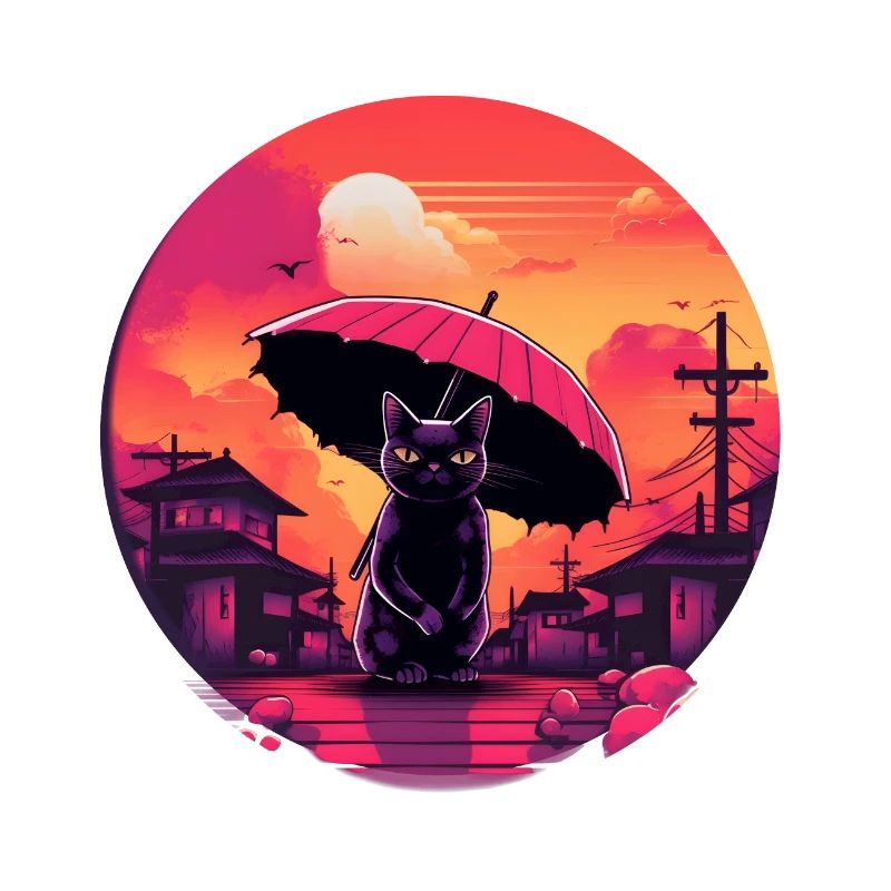 Synthwave japan Chat avec parapluie