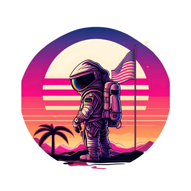 Synthwave Astronaut Space Sunset