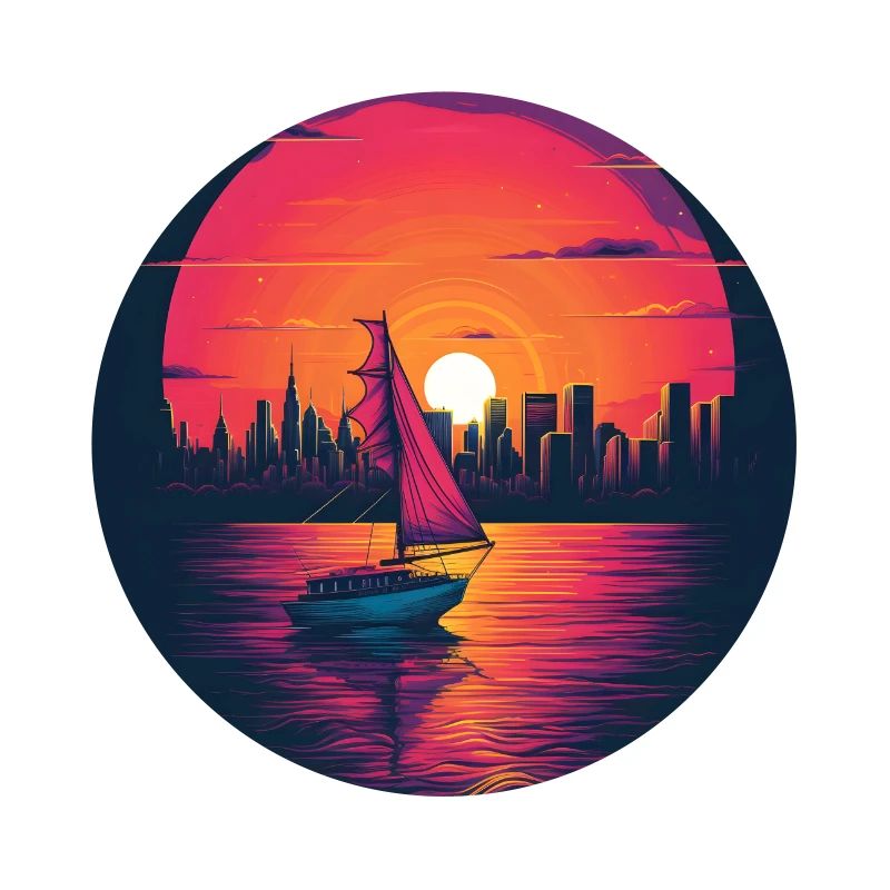 Synthwave sailing ship sunset