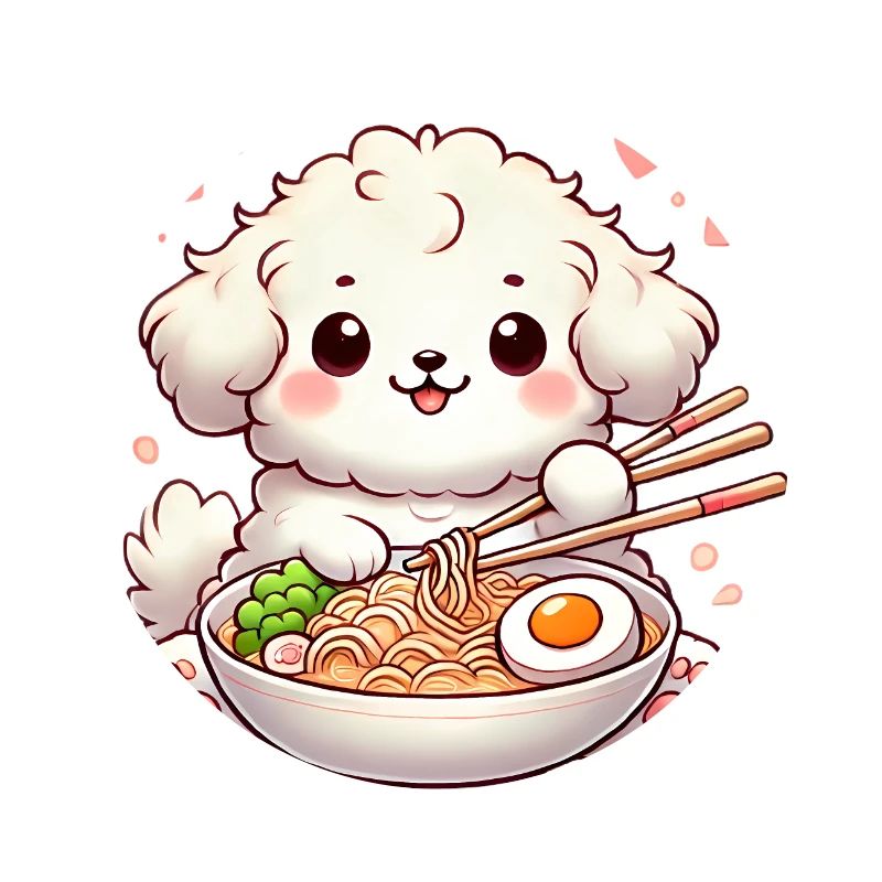 adorable chiot mangeant des ramen, illustration