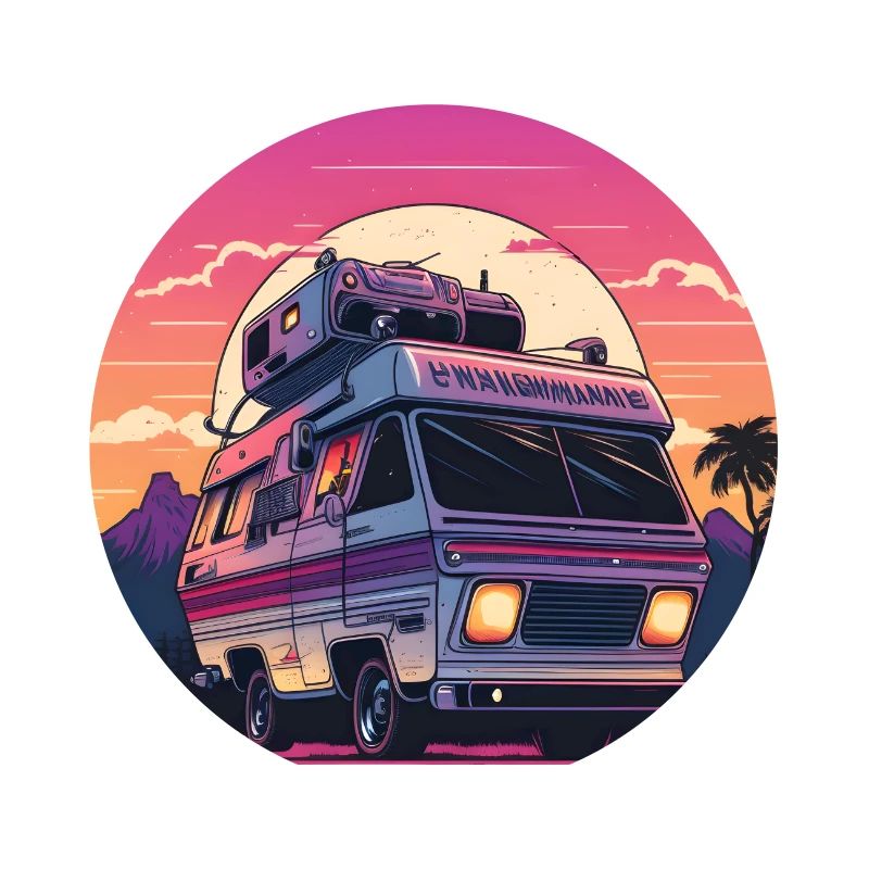 Synthwave Camper coucher de soleil