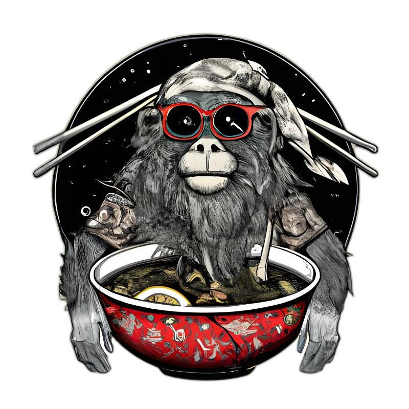 Le singe hipster aime la conception de nouilles ramen