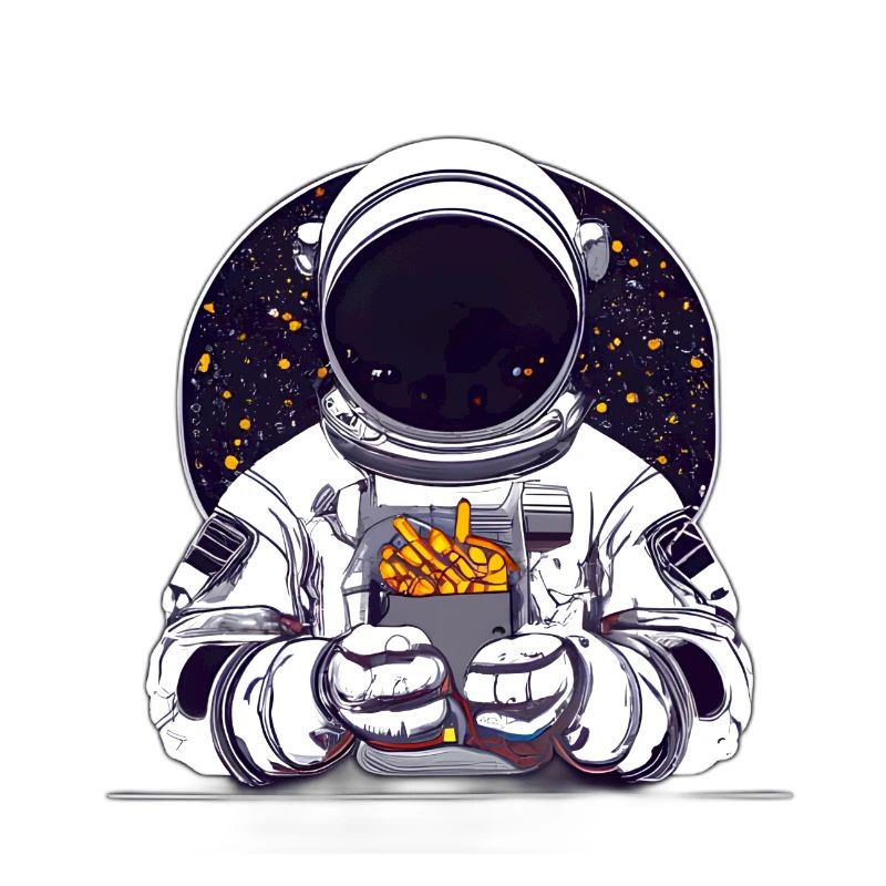 Astronaute funky dans l’espace avec des frites