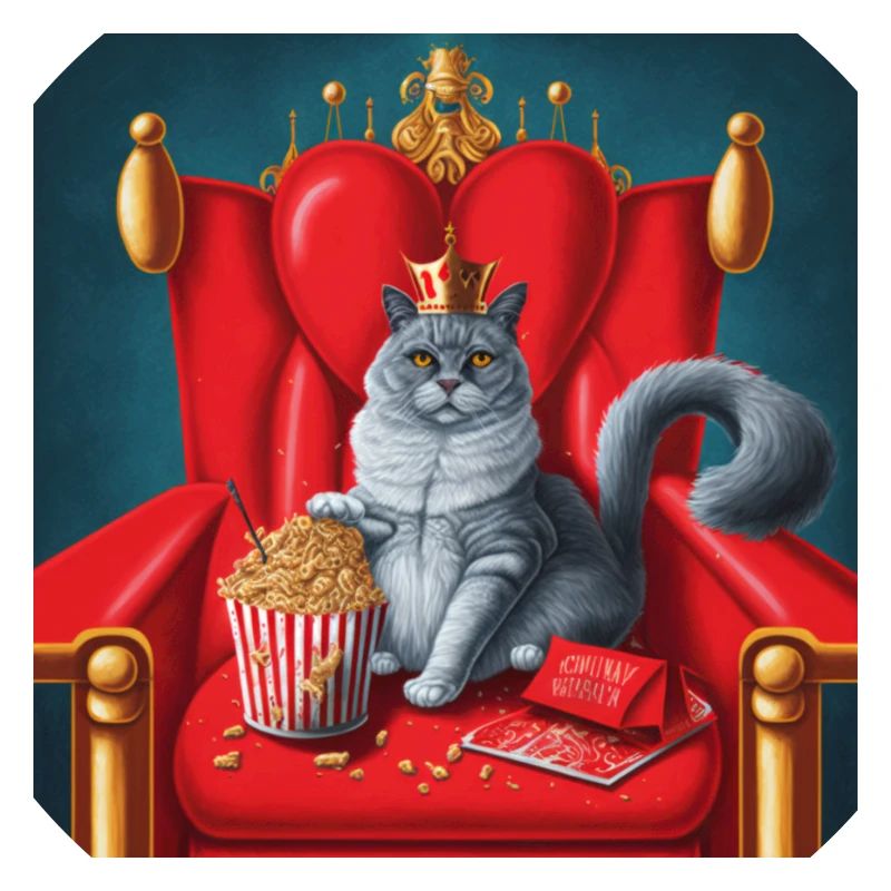 Chat mangeant du pop-corn et des ailes de poulet