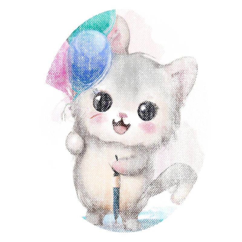 Kätzchen Katze mit Luftballon Gemälde