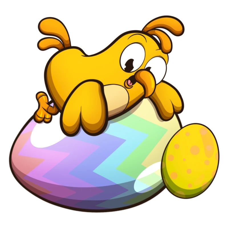 Cute Little Easter Chick With Easter Eggs