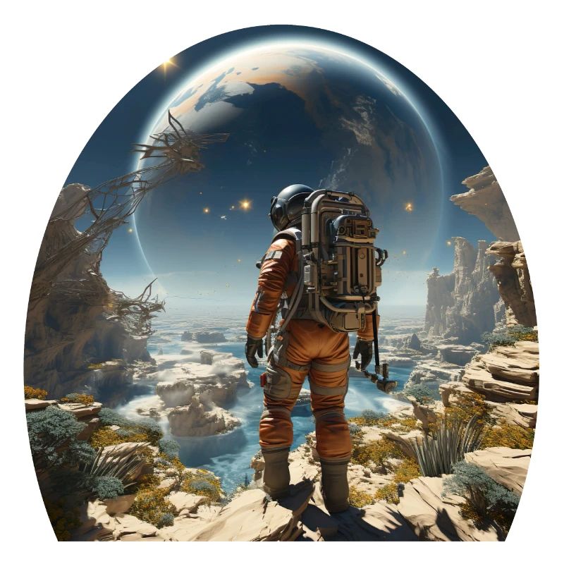 Un astronaute explore des mondes extraterrestres