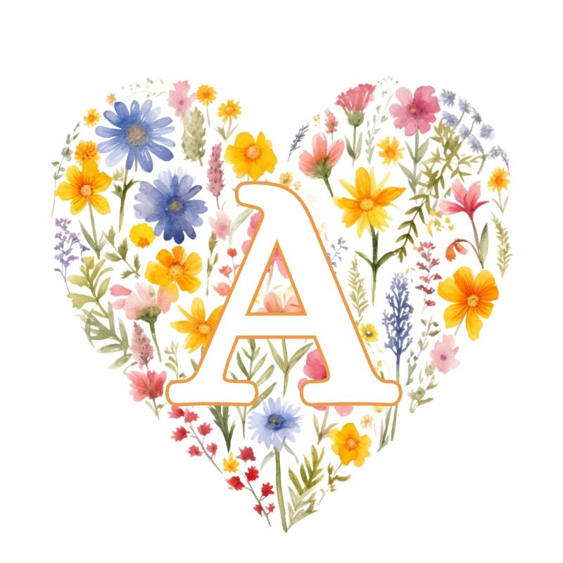 Buchstabe A, Monogramm, Herz-Blumen